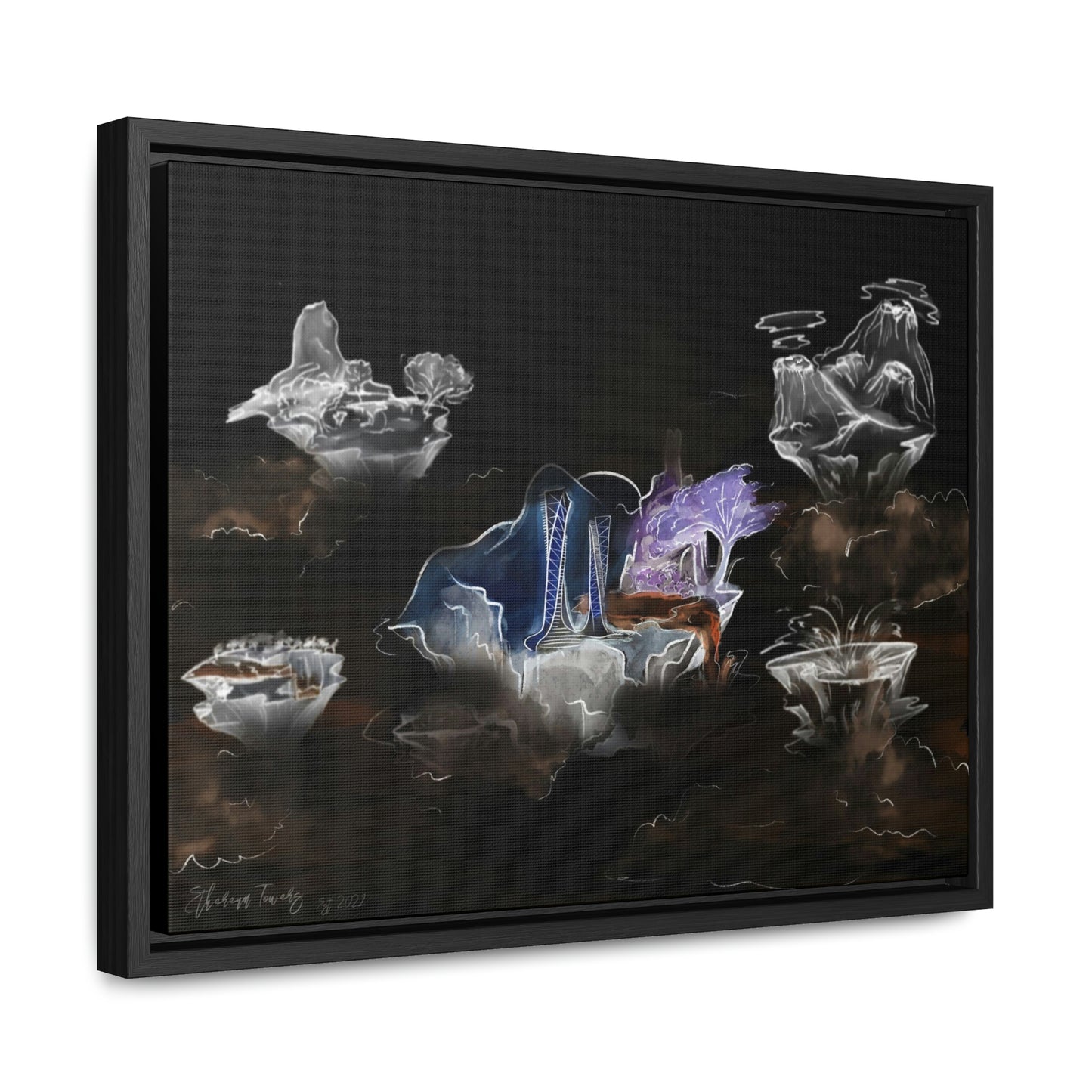Ethereum Towers Concept Art Print (Inversion) - Canvas Wrap, Horizontal Frame - Multiple Sizes