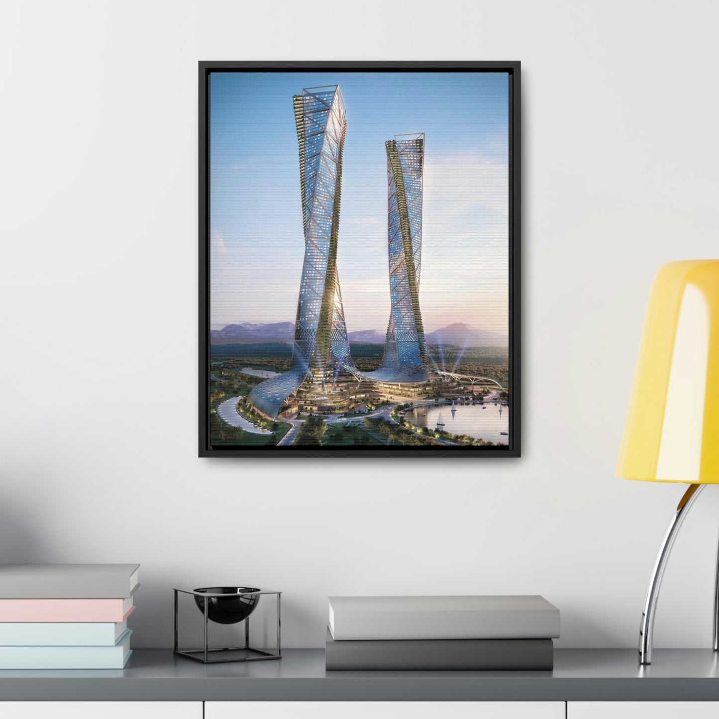 Ethereum Towers Stylistic Print - Canvas Wrap, Vertical Frame - 16" x 20"