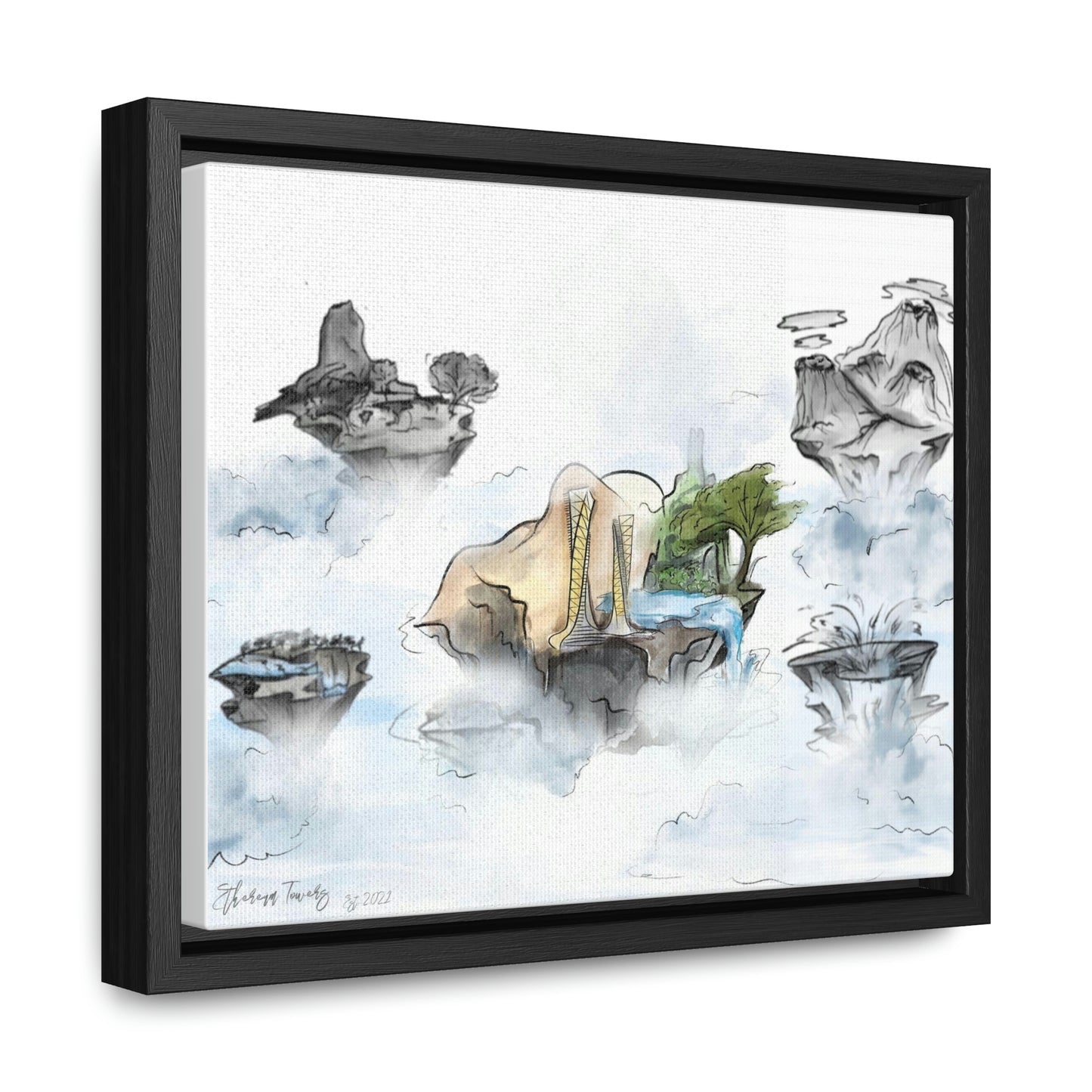 Ethereum Towers Concept Art Print (Color) - Canvas Wrap, Horizontal Frame - Multiple Sizes