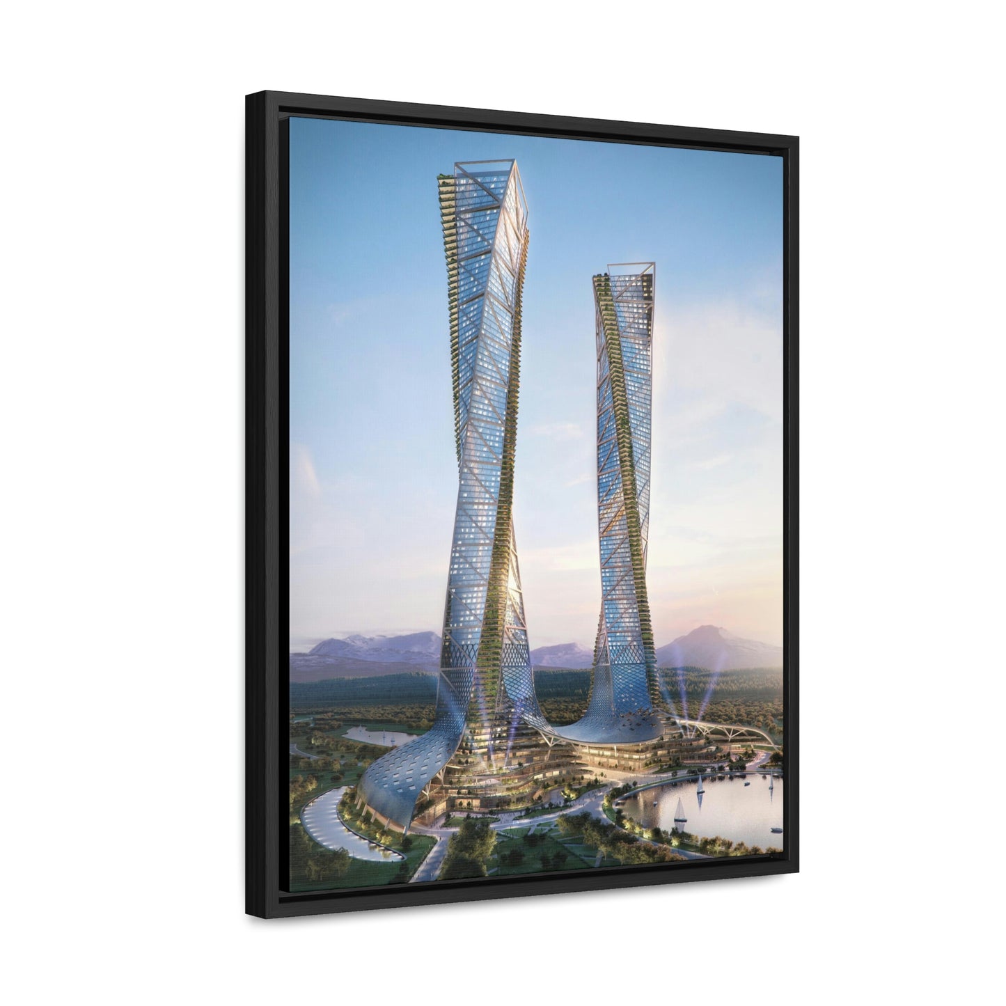 Ethereum Towers Stylistic Print - Canvas Wrap, Vertical Frame - 16" x 20"