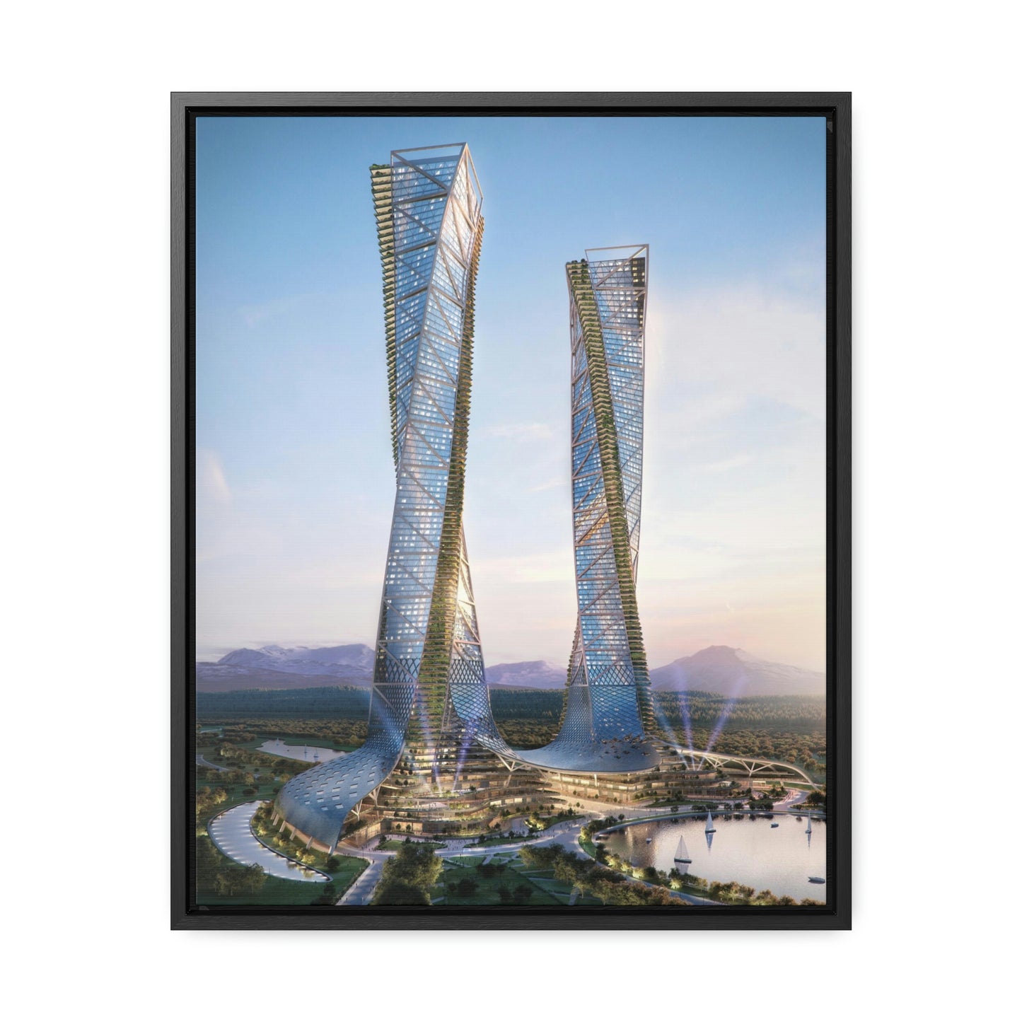 Ethereum Towers Stylistic Print - Canvas Wrap, Vertical Frame - 16" x 20"