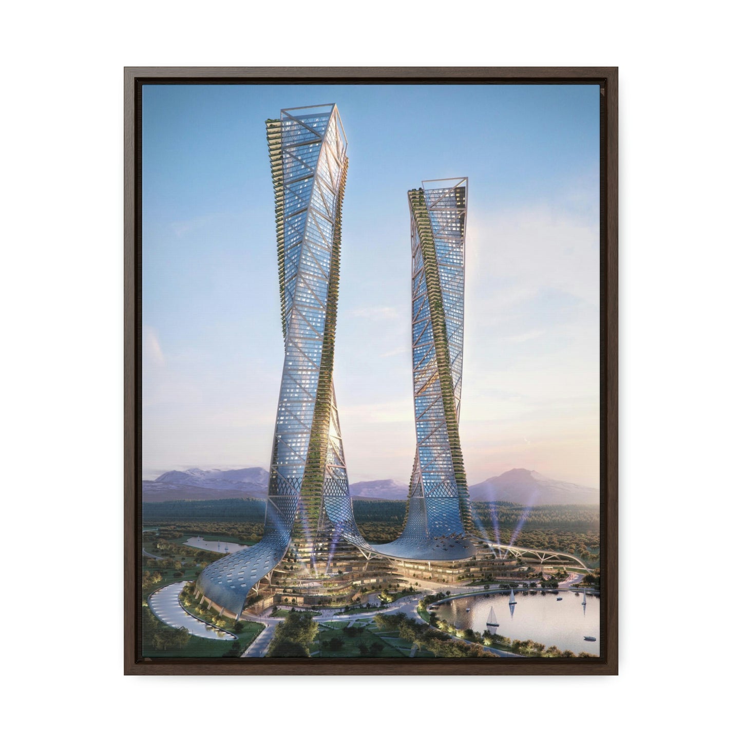 Ethereum Towers Stylistic Print - Canvas Wrap, Vertical Frame - 16" x 20"